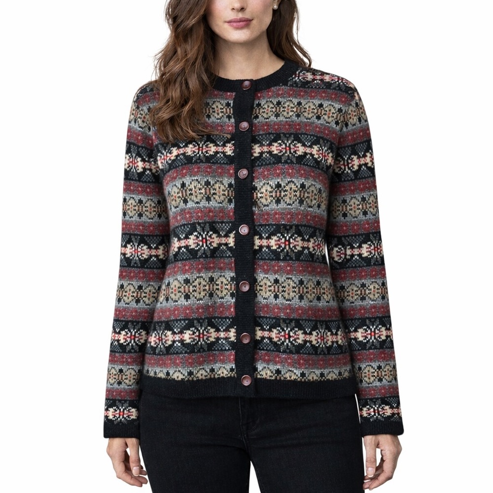 Vtg. 80’s Fair Isle 100% Shetland Wool Cardigan Cottagecore Dark Academia Size L